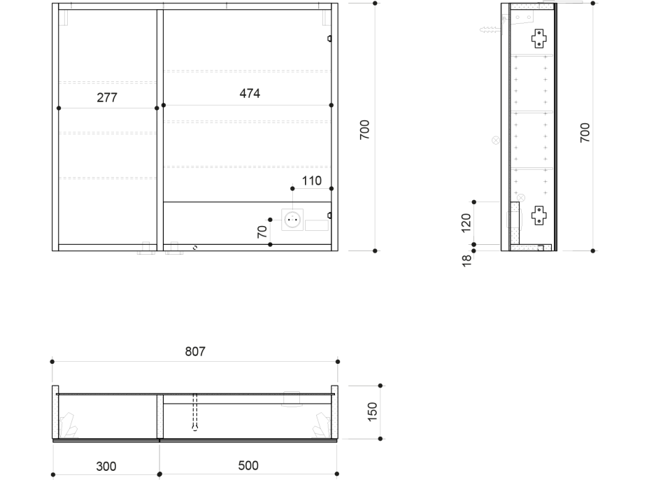 Sapho LINEX galerka s LED osvetlením, 80x70x15cm, dub alabama LX080-0022