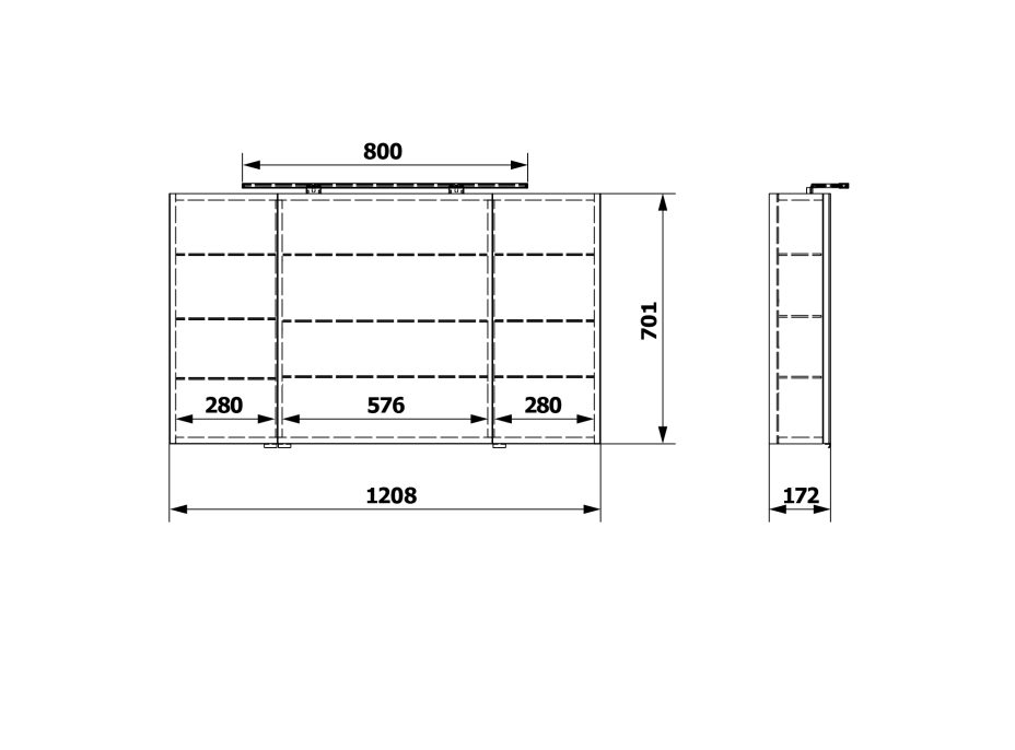 Sapho RIWA galerka s LED osvetlením, 3x dvierka, 121x70x17cm, borovica rustik RIW120-0016