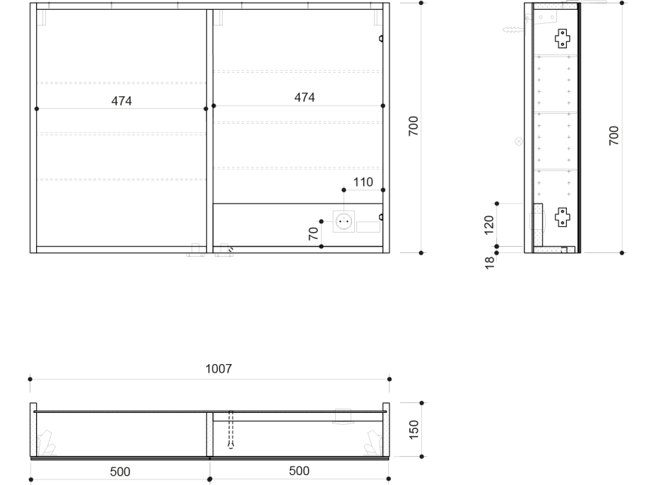 Sapho LINEX galerka s LED osvetlením, 100x70x15cm, borovica rustik LX100-0016