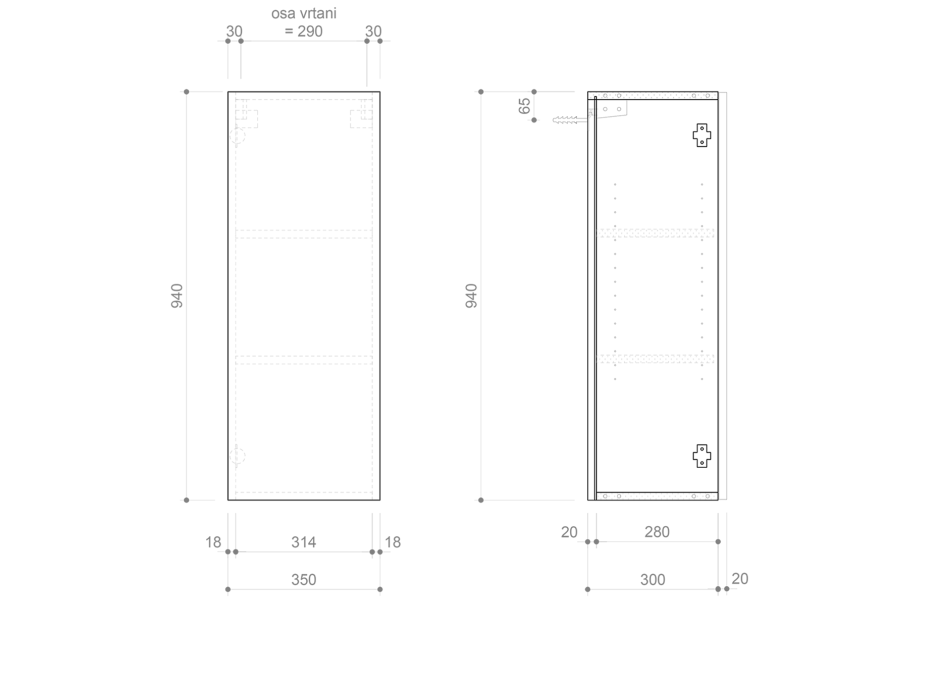 Sapho ESPACE skrinka 35x94x32cm, 1x dvierka, ľavá/pravá, biela mat ESC530-3131