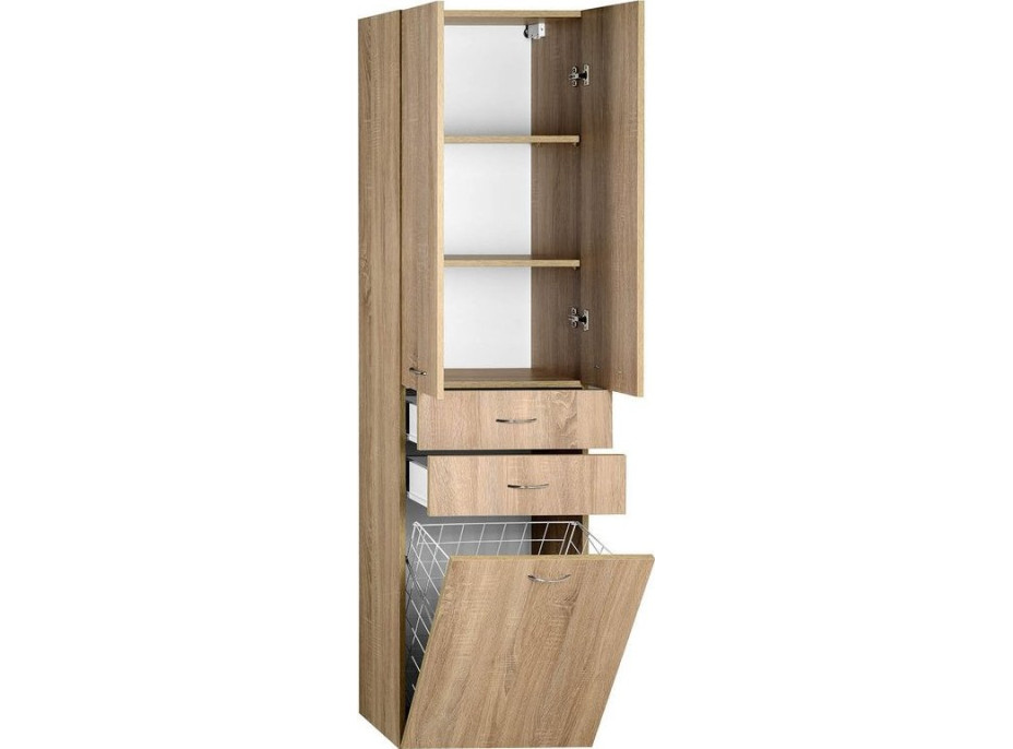 Aqualine ZOJA/KERAMIA FRESH skrinka vysoká s košom 50x184x29cm, dub platin 51295