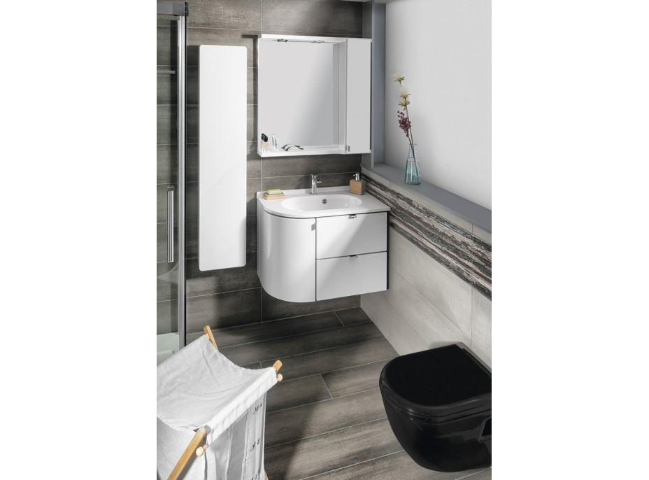 Sapho PULSE galerka s LED osvetlením, 75x80x17cm, pravá, biela/antracit PU078-3034