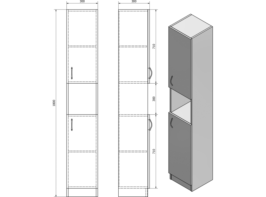 Aqualine SIMPLEX ECO vysoká skrinka 30x180x30cm SIME320