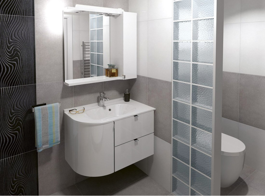 Sapho PULSE galerka s LED osvetlením, 75x80x17cm, pravá, biela/antracit PU078-3034