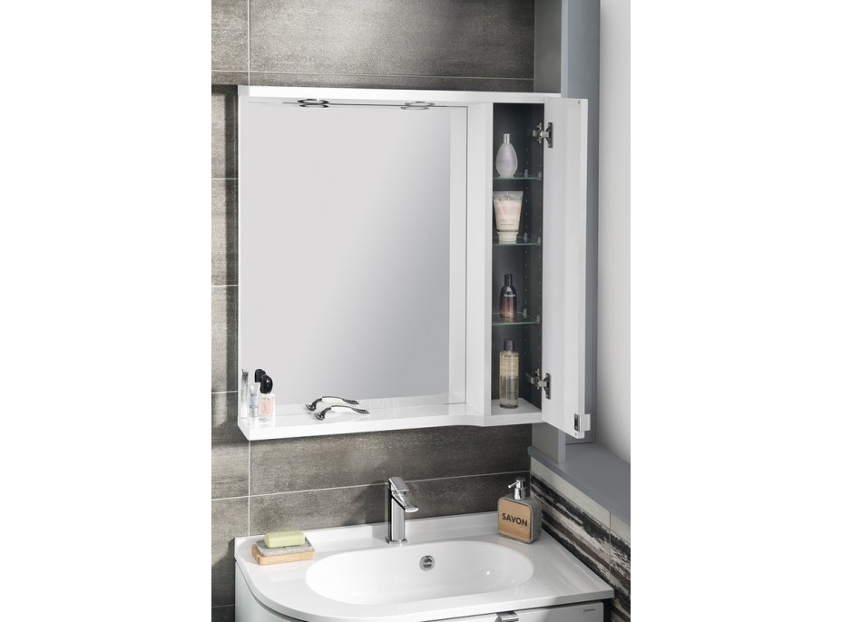Sapho PULSE galerka s LED osvetlením, 75x80x17cm, pravá, biela/antracit PU078-3034