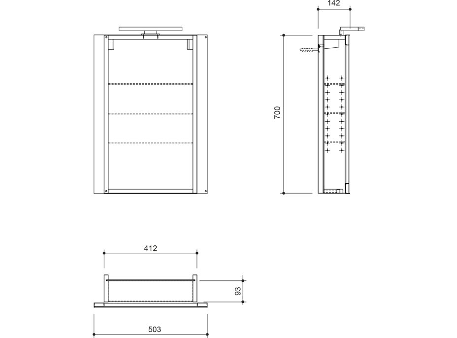 Sapho GRETA galerka s LED osvetlením, 50x70x14cm, čierna mat GR055-0035