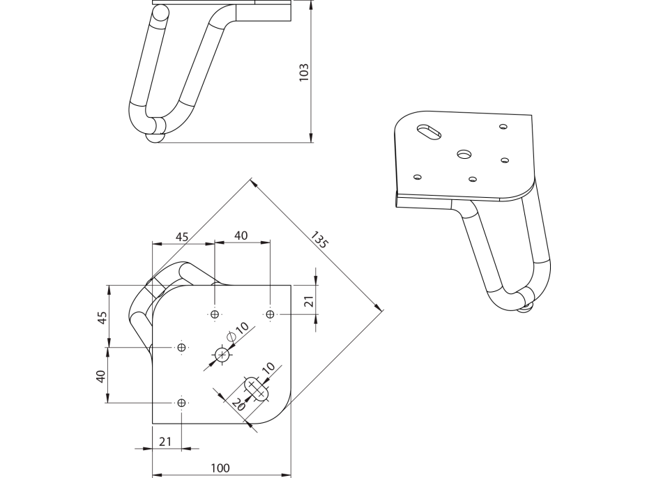 Aqualine Nábytková nožička, výška 103mm, čierna mat 30320