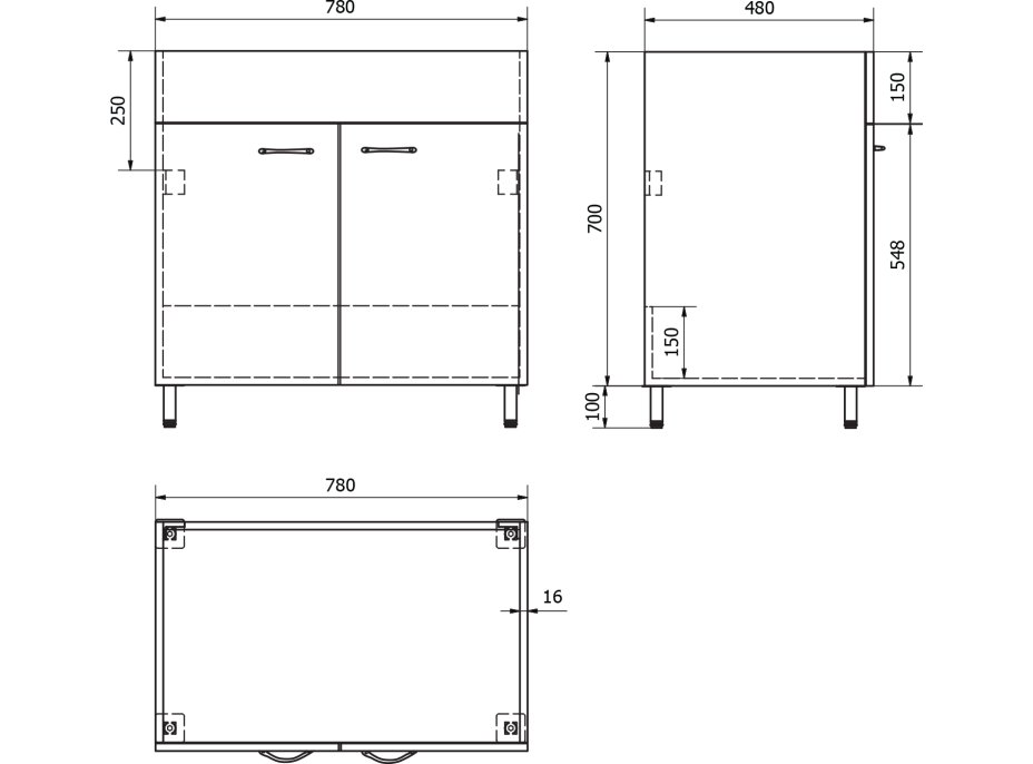 Aqualine Skrinka pod výlevku 78x70x48cm, biela 57036