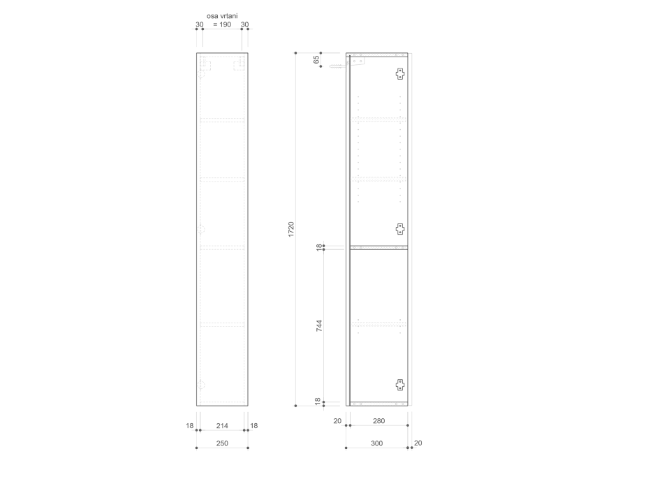 Sapho ESPACE skrinka 25x172x32cm, 1x dvierka, ľavá/pravá, dub alabama ESC120-2222