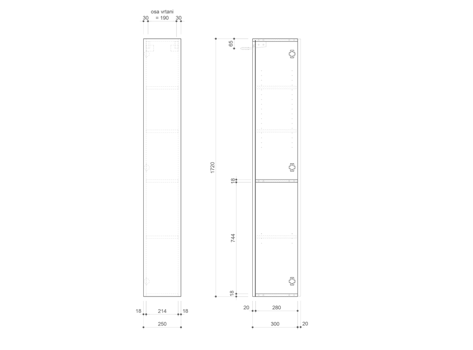 Sapho ESPACE skrinka 25x172x32cm, 1x dvierka, ľavá/pravá, biela mat ESC120-3131