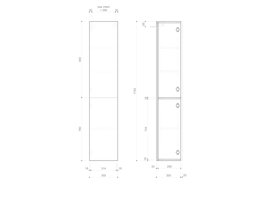 Sapho ESPACE skrinka 35x172x32cm, 2x dvierka, ľavá/pravá, biela mat ESC230-3131