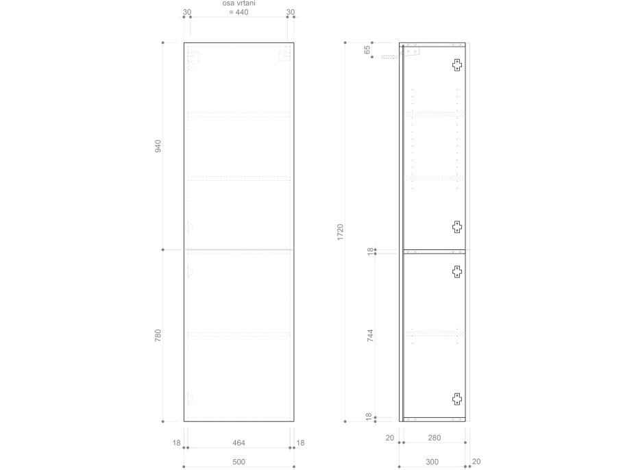 Sapho ESPACE skrinka 50x172x32cm, 2x dvierka, ľavá/pravá, borovica rustik ESC450-1616