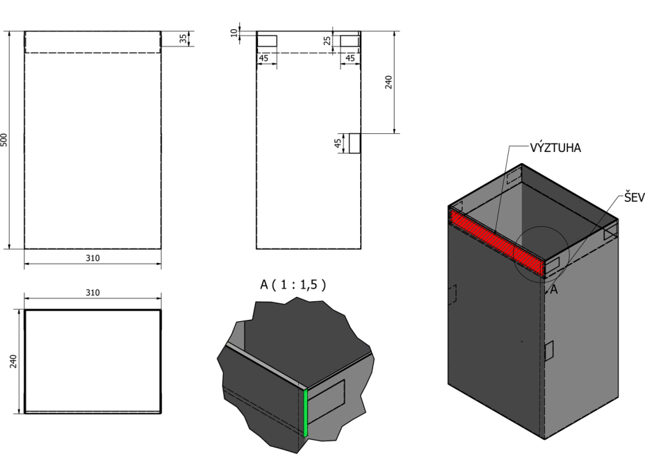 Sapho Bielizňový kôš do skrine 310x500x230mm, suchý zips, čierna UPK350B