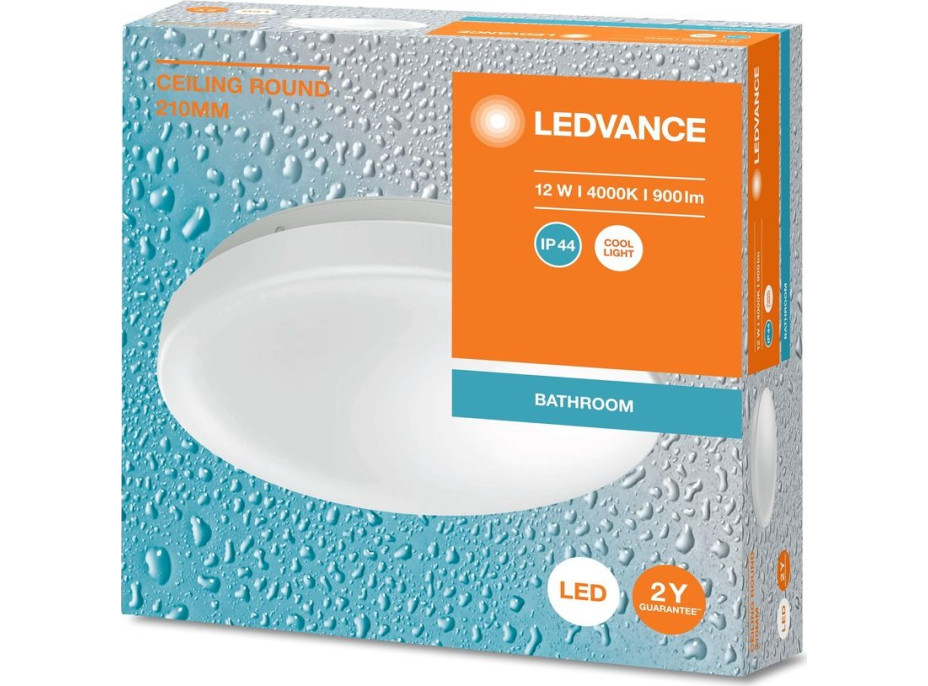 LEDVANCE Kúpeľňové stropné svietidlo, priemer 210mm, 900lm, 12W, 4000K, IP44 AC464790055