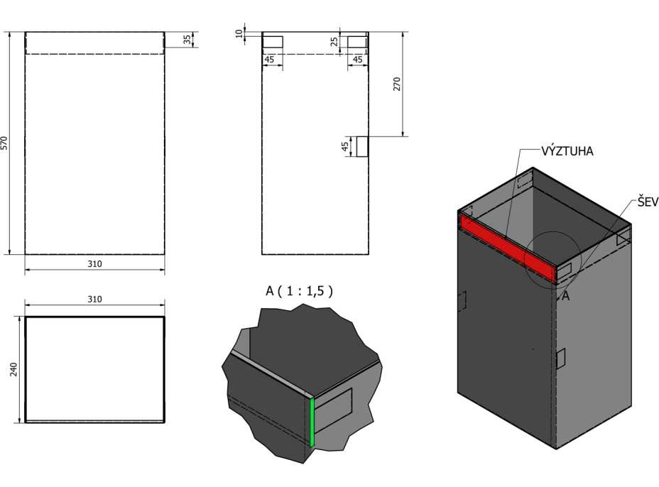 Sapho Bielizňový kôš do skrine 310x570x230mm, suchý zips, šedá UPE600