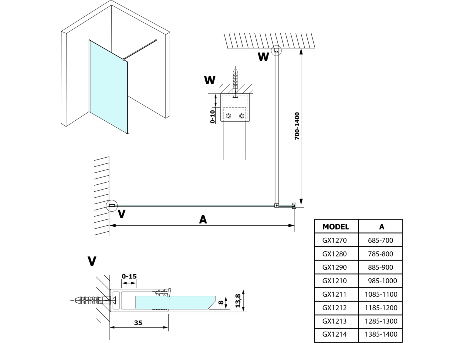 Gelco VARIO číre sklo 1000x2000mm GX1210