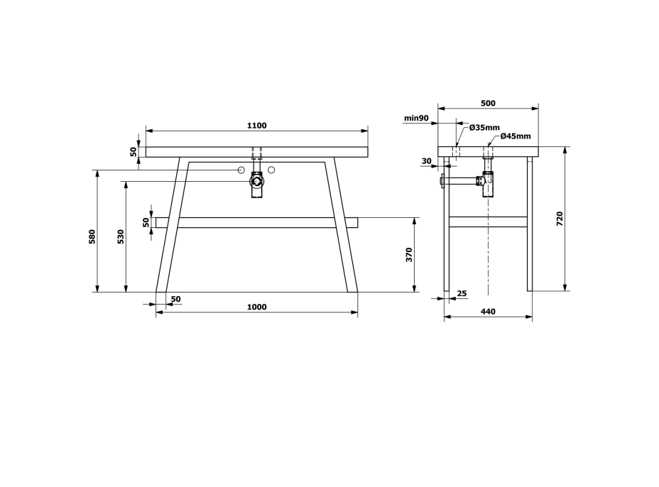 Sapho TWIGA umývadlový stolík 110x72x50 cm, čierna mat/cement VC453-110-7