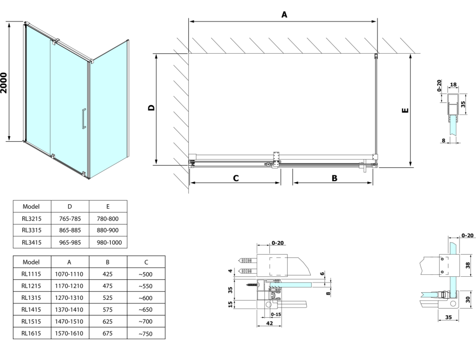 Polysan ROLLS LINE obdĺžnikový sprchovací kút 1400x800 mm, L/P variant, číre sklo RL1415RL3215