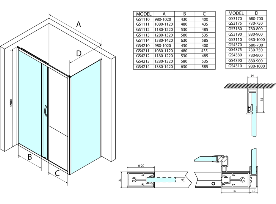 Gelco SIGMA SIMPLY obdĺžnikový sprchovací kút 1100x700mm L/P variant, číre sklo GS1111GS3170