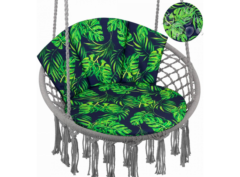 Vodeodolný vankúš do závesného kresla LUNA BIZU 60x100 cm - Monstera - tmavo modrý