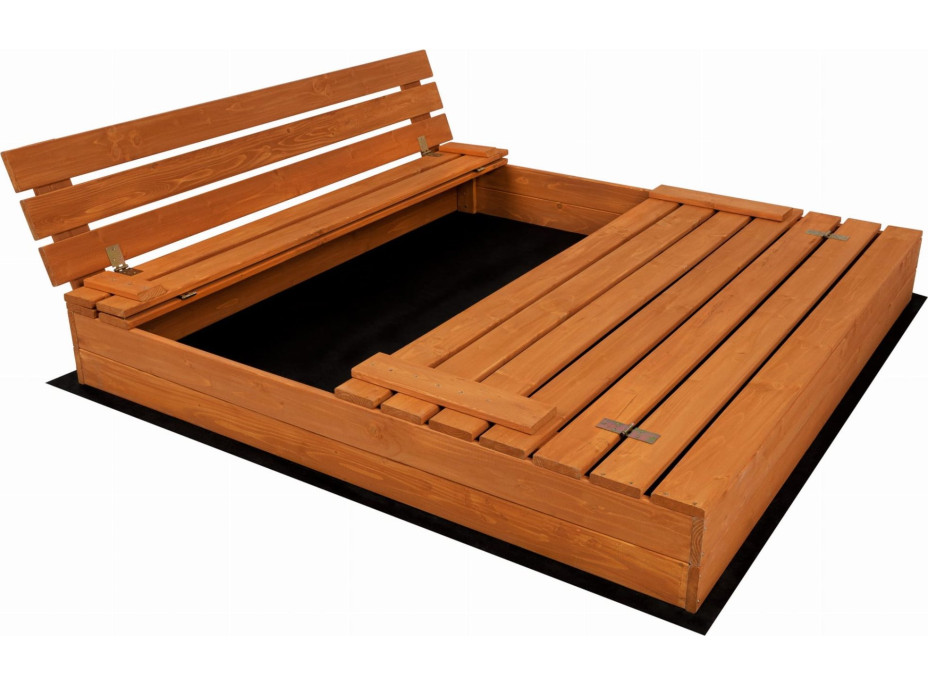 SAND TROPIC Drevené pieskovisko s lavičkami a príslušenstvom 100x100cm (impregnované)