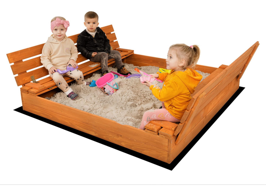 SAND TROPIC Drevené pieskovisko s lavičkami a príslušenstvom 100x100cm (impregnované)