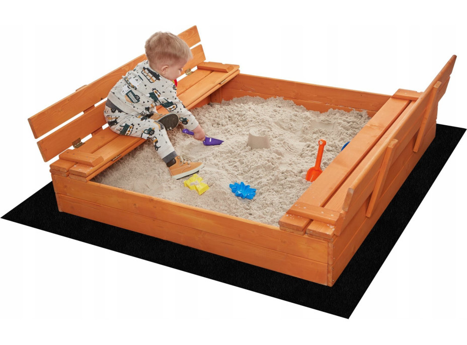SAND TROPIC Drevené pieskovisko s lavičkami a príslušenstvom 100x100cm (impregnované)