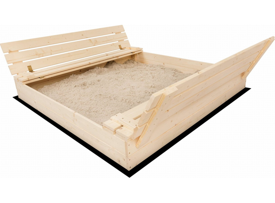 SAND TROPIC Drevené pieskovisko s lavičkami a príslušenstvom 146x137cm (prírodné)