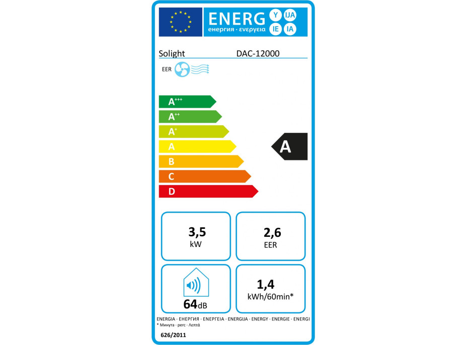 Solight mobilná klimatizácia 12000 BTU, smart WiFi, chladenie, odvlhčovanie, ventilátor