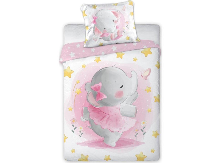 Detské bavlnené obliečky do postieľky 135x100 cm CUDDLES - Sloník - ružové