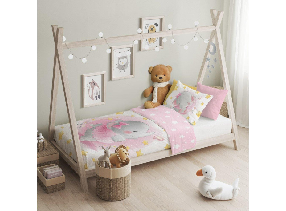 Detské bavlnené obliečky do postieľky 135x100 cm CUDDLES - Sloník - ružové