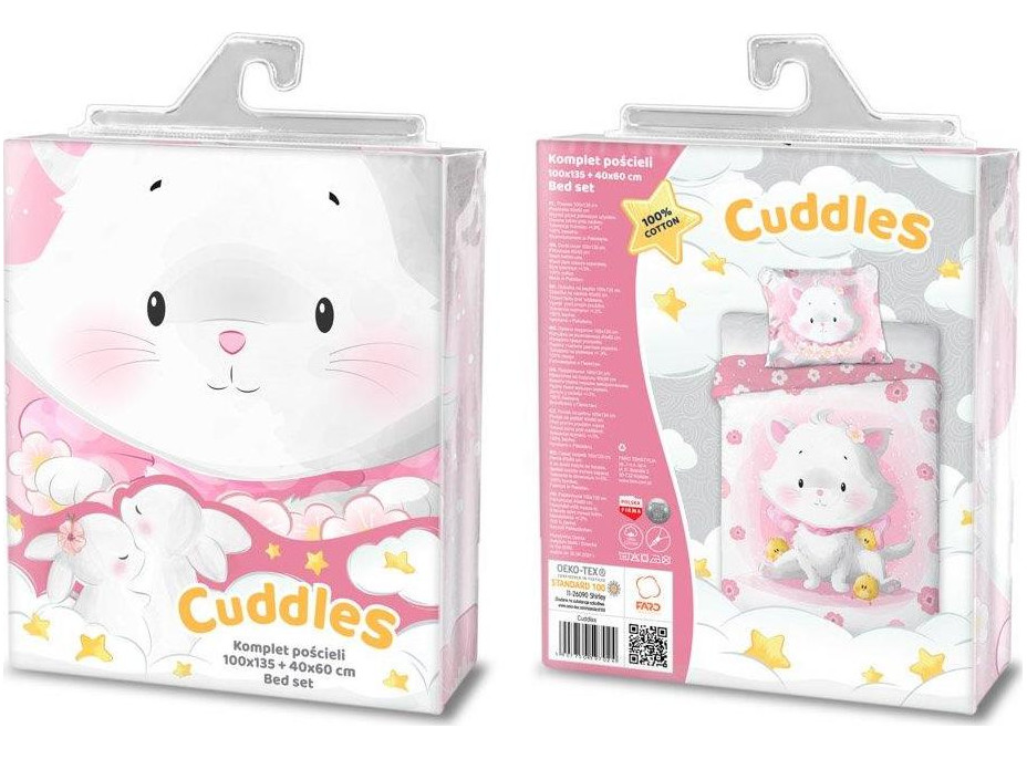 Detské bavlnené obliečky do postieľky 135x100 cm CUDDLES - Mačička