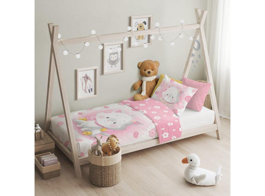 Detské bavlnené obliečky do postieľky 135x100 cm CUDDLES - Mačička