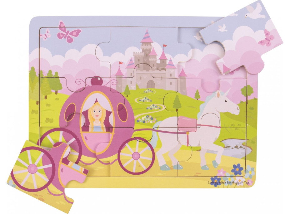 Bigjigs Toys Drevené puzzle princezná s kočiarom