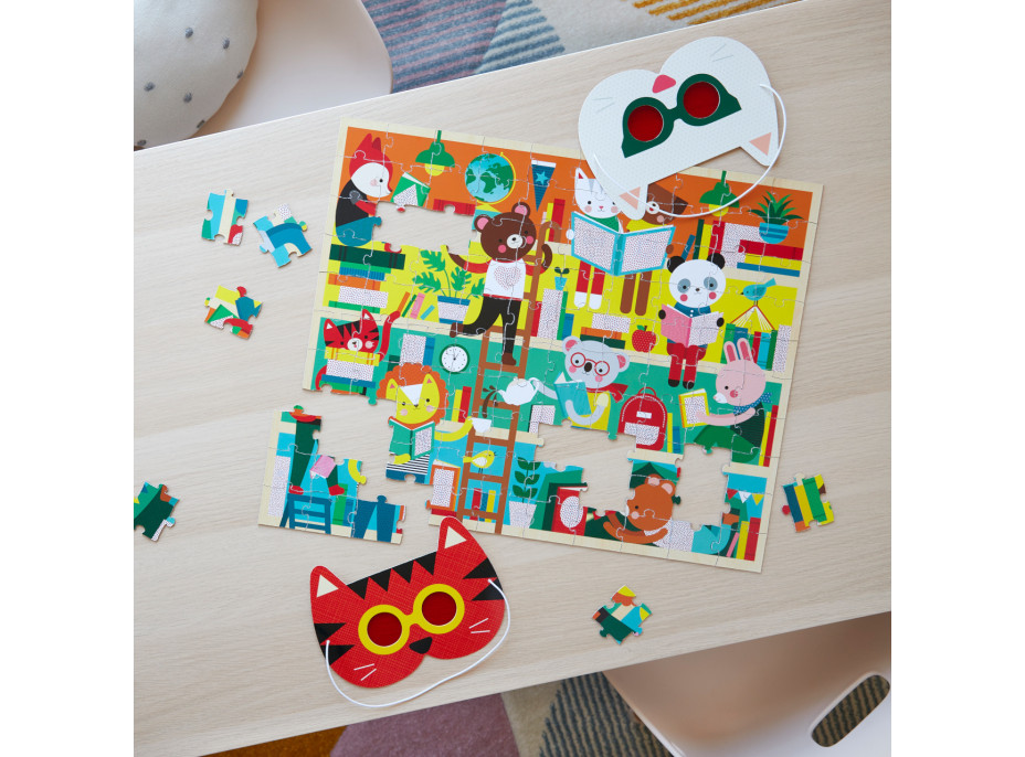 Petit Collage Puzzle knižnica 100 ks s 3D okuliarmi