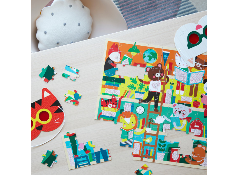 Petit Collage Puzzle knižnica 100 ks s 3D okuliarmi