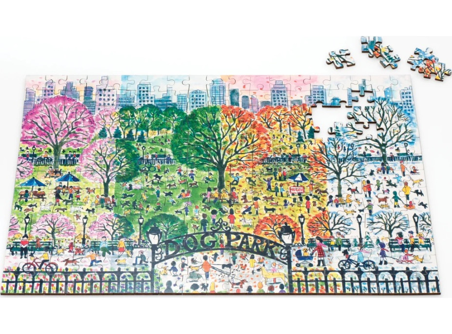 Galison Drevené puzzle Psí park 4 ročné obdobia 250 dielikov