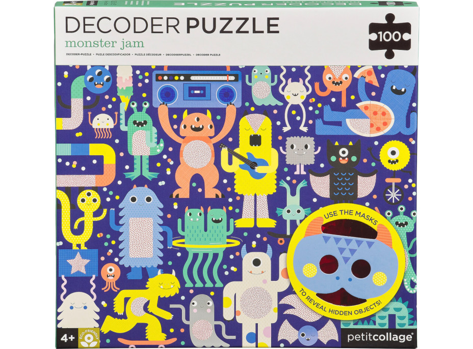 Petit Collage Puzzle príšerky 100 ks s 3D okuliarmi