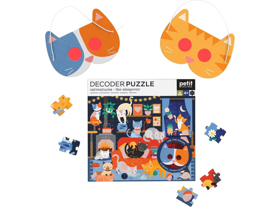 Petit Collage Puzzle mačky 100 ks s 3D okuliarmi