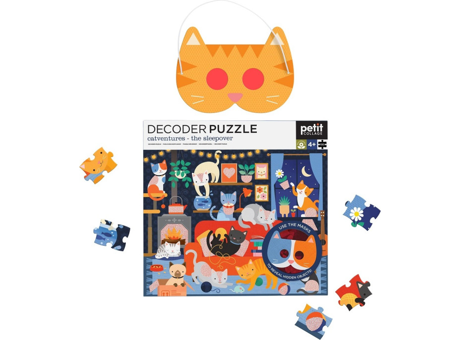 Petit Collage Puzzle mačky 100 ks s 3D okuliarmi