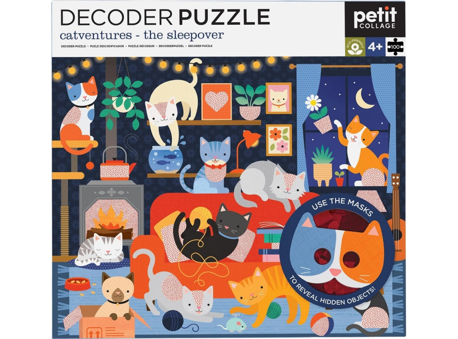 Petit Collage Puzzle mačky 100 ks s 3D okuliarmi
