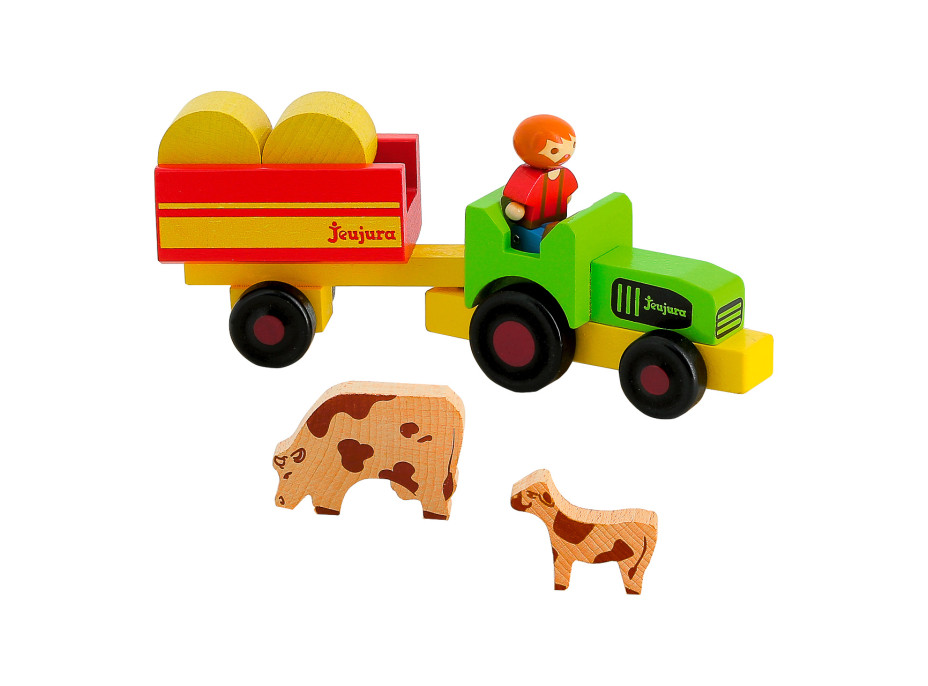 Jeujura Drevené figúrky k stavebniciam Farmár s traktorom 7 dielov