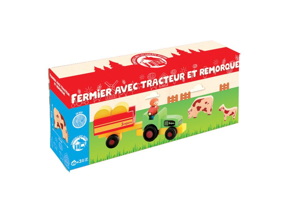 Jeujura Drevené figúrky k stavebniciam Farmár s traktorom 7 dielov