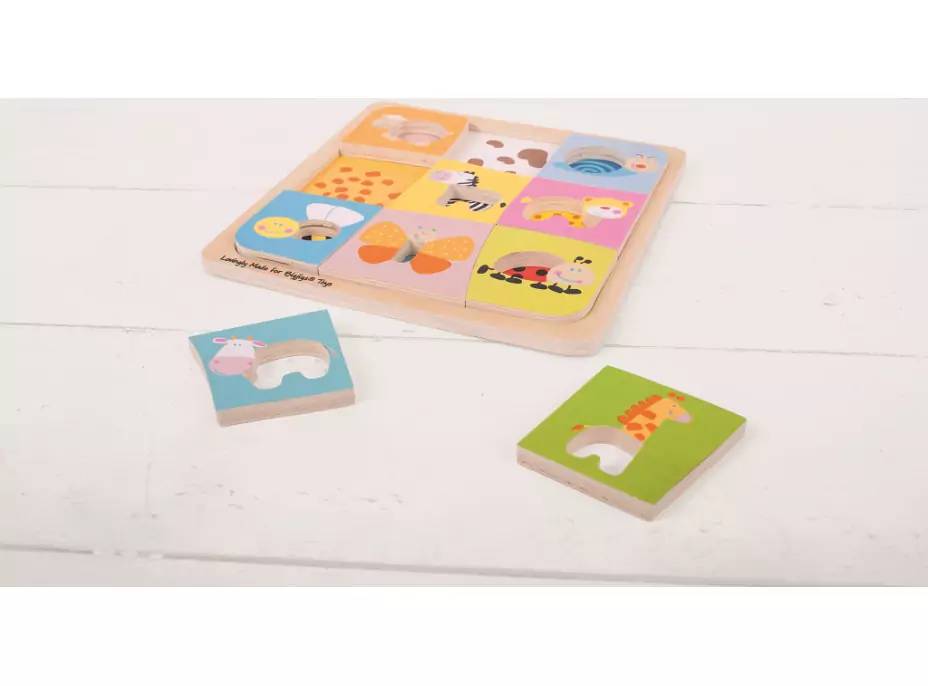 Bigjigs Toys Drevené vkladacie puzzle 9 zvieratiek