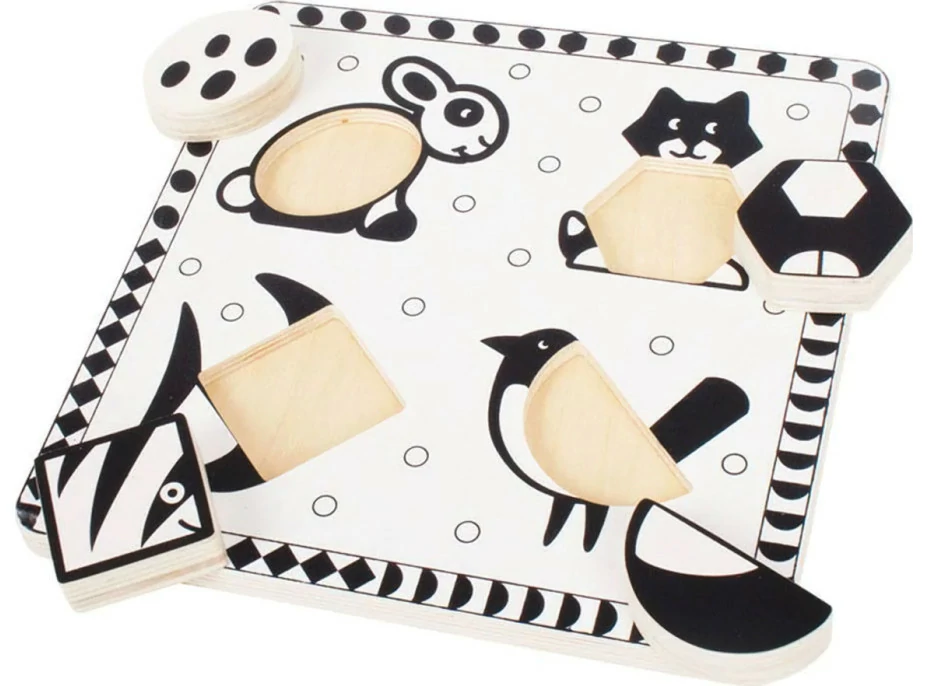 Bigjigs Toys Drevené vkladacie puzzle čiernobiele tvary 2