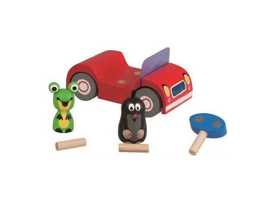 Detoa Drevené auto červené - Krtko na výlete