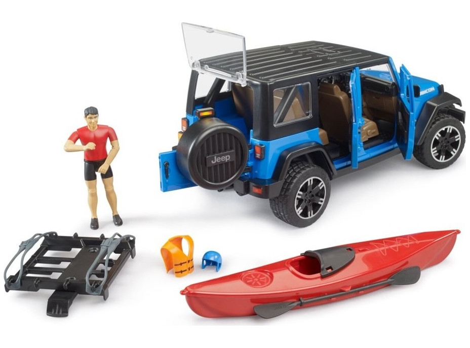 Bruder Jeep Wrangler Rubicon s kajakom a figúrkou 1:16