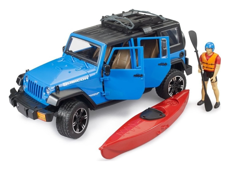 Bruder Jeep Wrangler Rubicon s kajakom a figúrkou 1:16