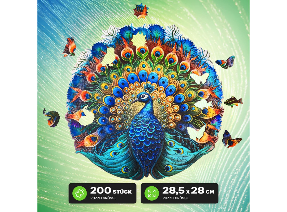 EscapeWelt Drevené luminiscenčné puzzle Páv 200 dielikov
