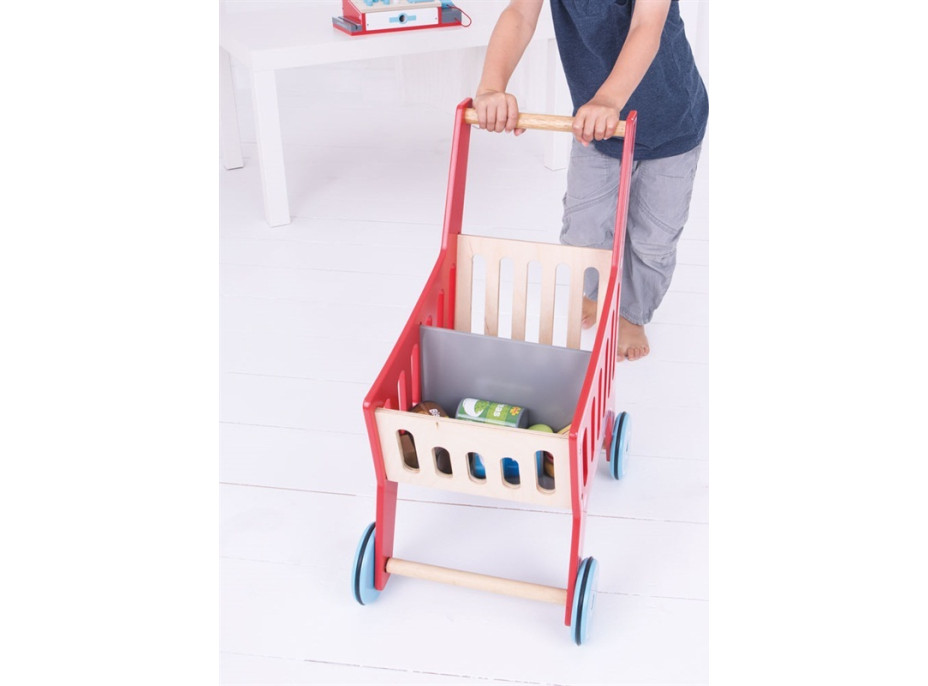 Bigjigs Toys Drevený nákupný vozík Supermarket